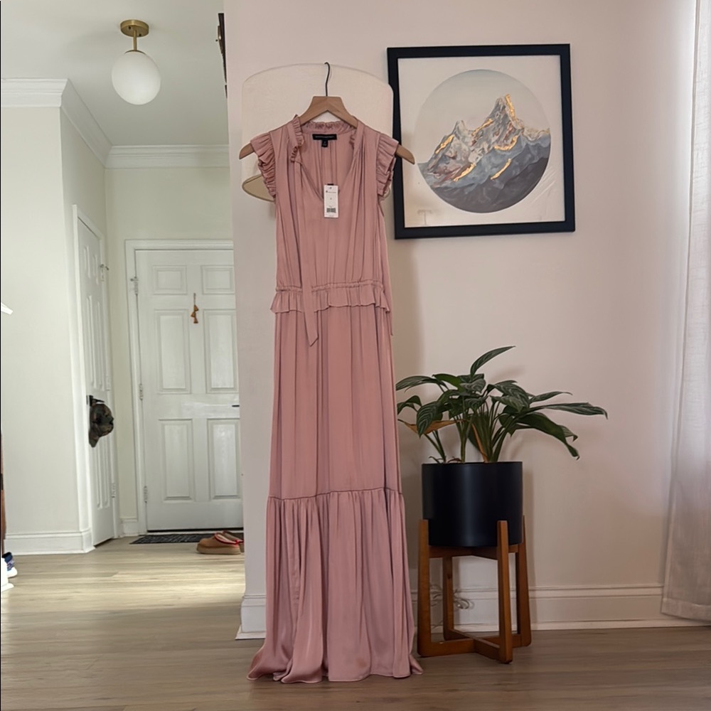 Banana Republic Pink Maxi Dress with Mock Neck and Flutter Sleeves